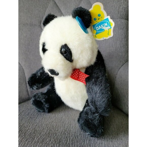 Dakin Vintage Ping Panda White Black Bear Bow Tie Stuffed Plush Toy Animal 1983 - Picture 2 of 11